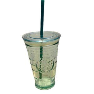 Starbucks Glass Tumbler Lid and Straw 2015 Cold Beverages Mermaid Embossed 16 oz